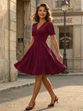 V Neck Ruched Bust Short Sleeve A Line Swing Cocktail Dress For Women 2026