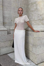 White Hollow Out Patchwork Maxi Dress