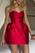 Strapless Sweetheart Corset Boned Bubble Hem Mini Dress