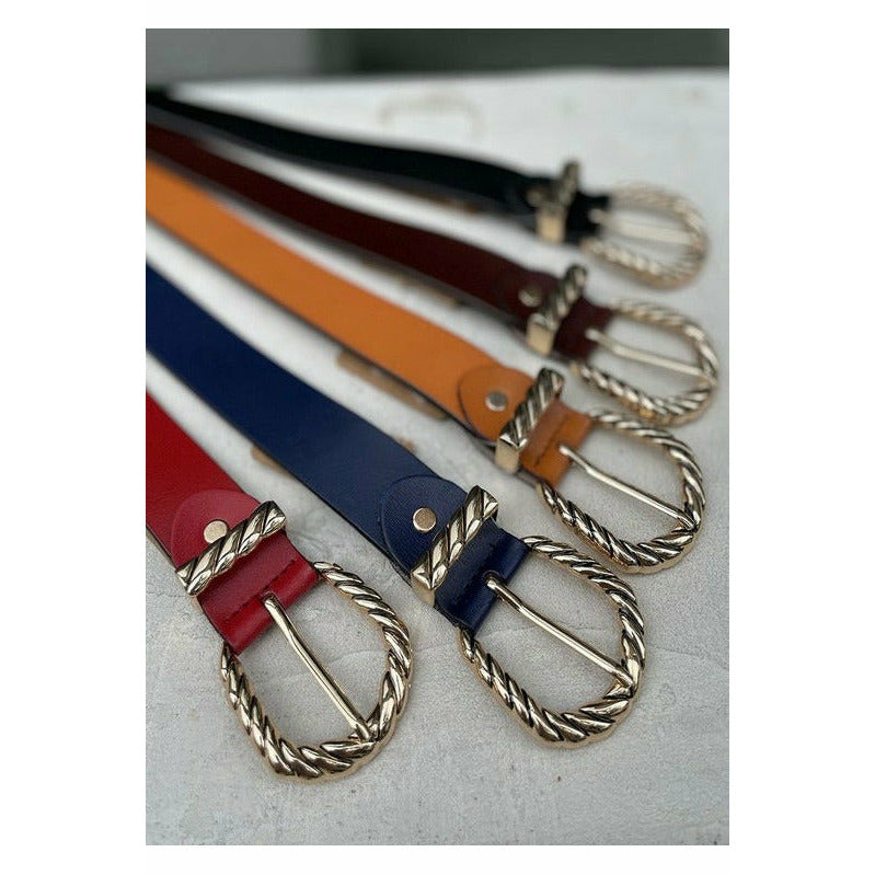 Leather Belt - Red Navy Black Mustard  Brown Beige Rust