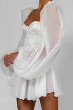 Lantern sleeve slim sexy chiffon dress