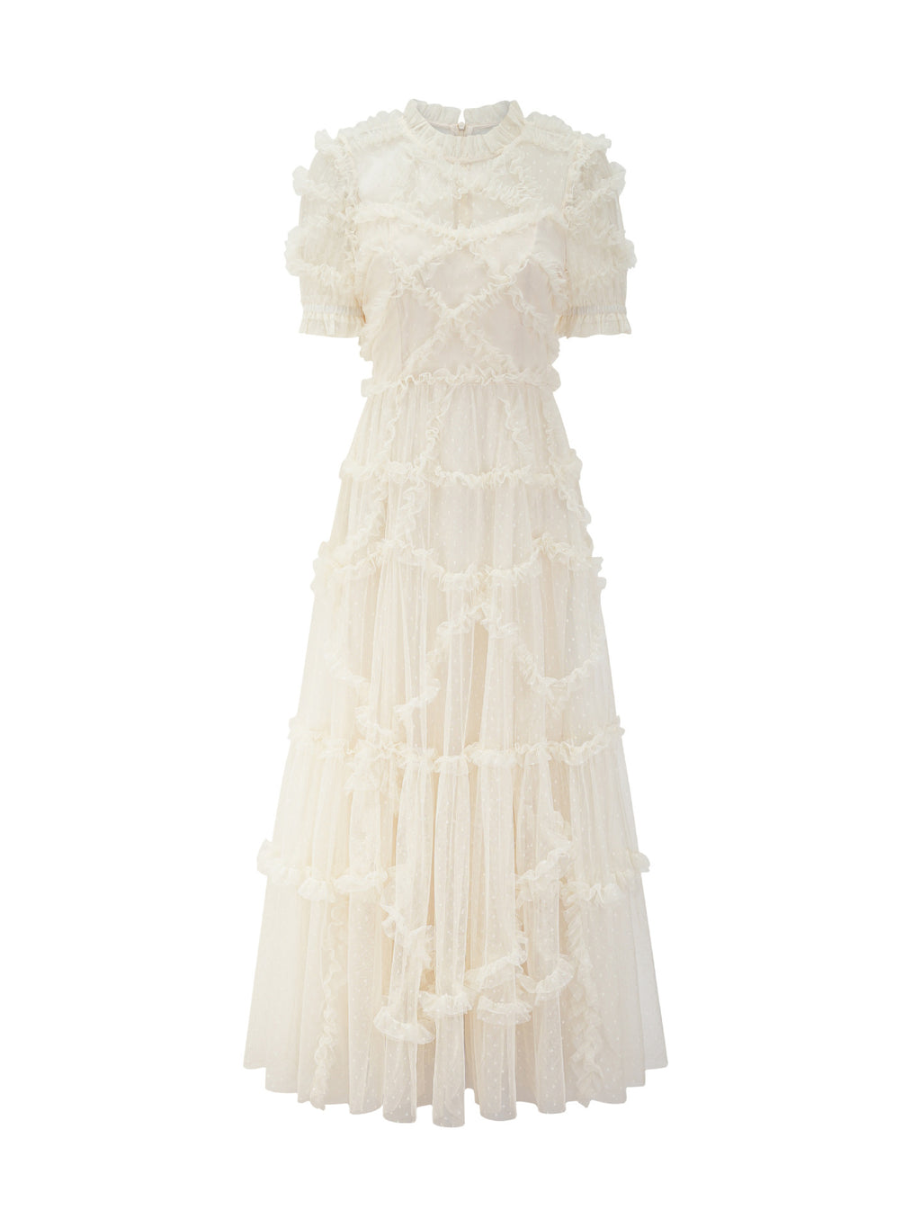 Ruffles Dress Illusion Neckline Ruffles Layered Tulle Maxi Dresses