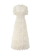 Ruffles Dress Illusion Neckline Ruffles Layered Tulle Maxi Dresses