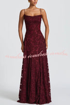 Francis Floral Burnout Jersey Fabric Cowl Neck Back Lace-up Maxi Dress