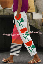 Casual Unique Printed Button Pocket Pants