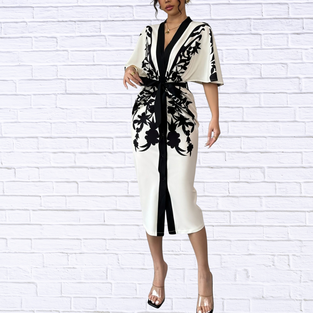 Button Front Half Sleeve Dress