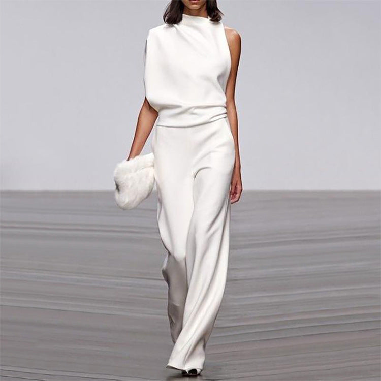 Solid Color One Shoulder Jumpsuit