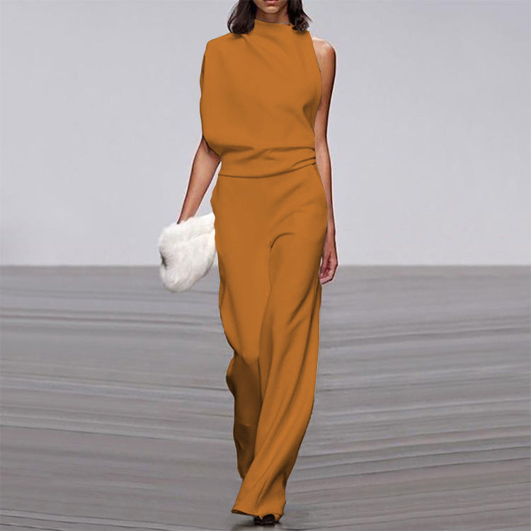Solid Color One Shoulder Jumpsuit