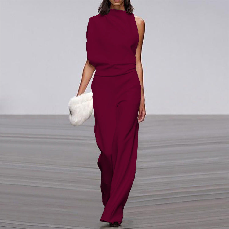 Solid Color One Shoulder Jumpsuit