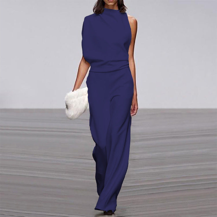 Solid Color One Shoulder Jumpsuit