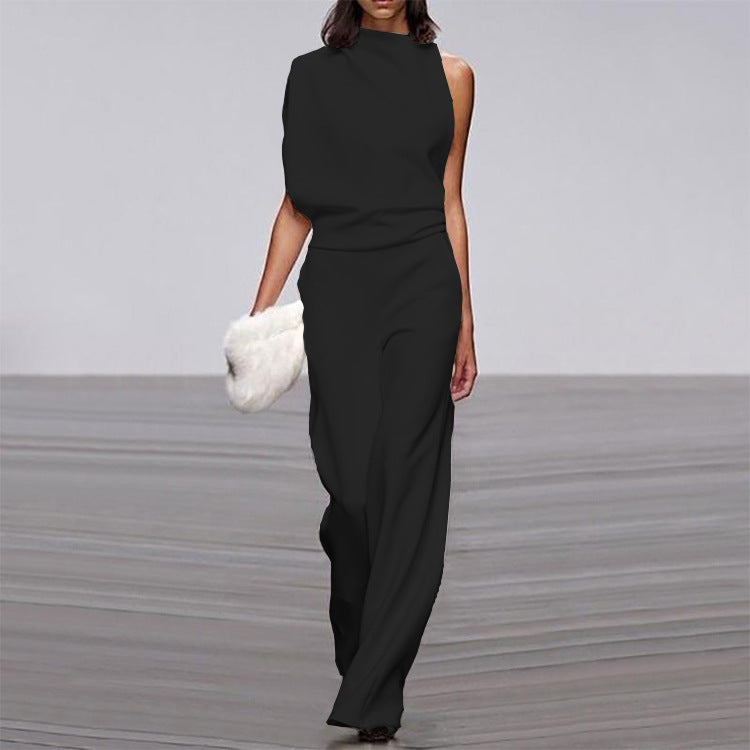 Solid Color One Shoulder Jumpsuit