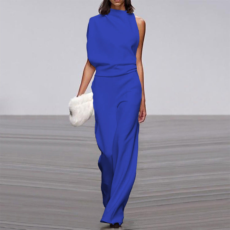 Solid Color One Shoulder Jumpsuit