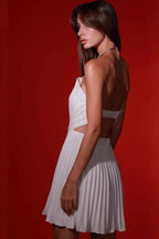 Strapless Sunburst Pleated Bodice Accordion Pleat Fit and Flare Mini Dress