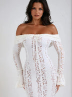 Lace Hollow Off Shoulder Flared Sleeves Hip-hugging Maxi Dresses