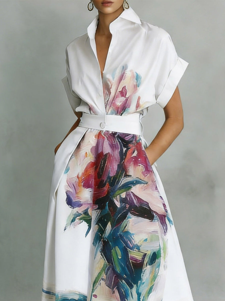 Temperament Shirt Dress Printed Vacation Midi Dresses
