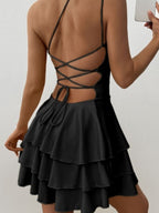 Slanted Shoulder Neck Backless Ruffle Mini&Short Dresses