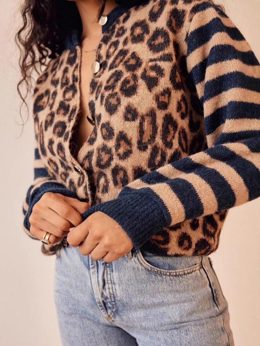 Leopard Stripes Splicing Cardigans