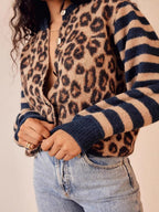 Leopard Stripes Splicing Cardigans