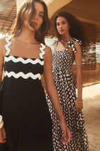 Scalloped Ric Rac Trim Sleeveless A-Line Maxi Dress