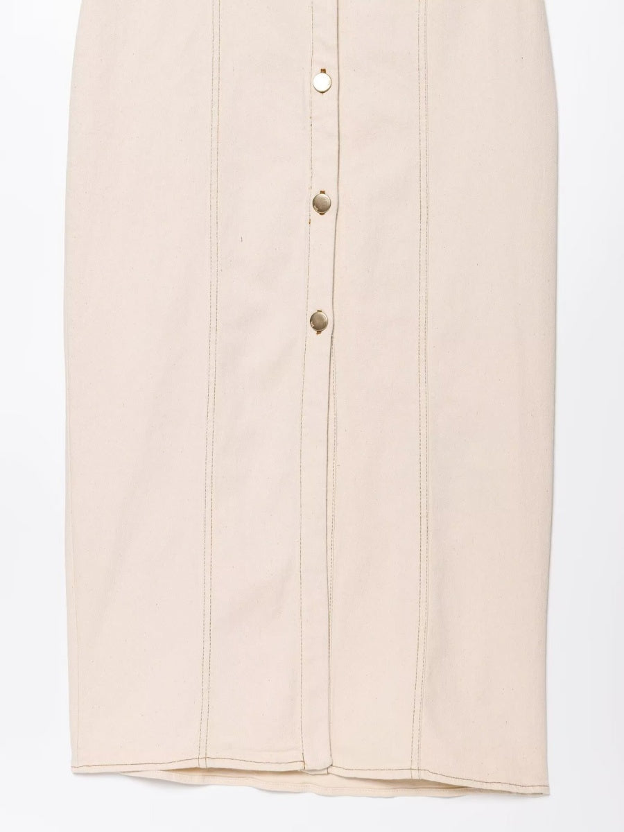 V-neck Short Sleeve Waist Hip-hugging Button Slit Commuting Temperament Maxi Dresses