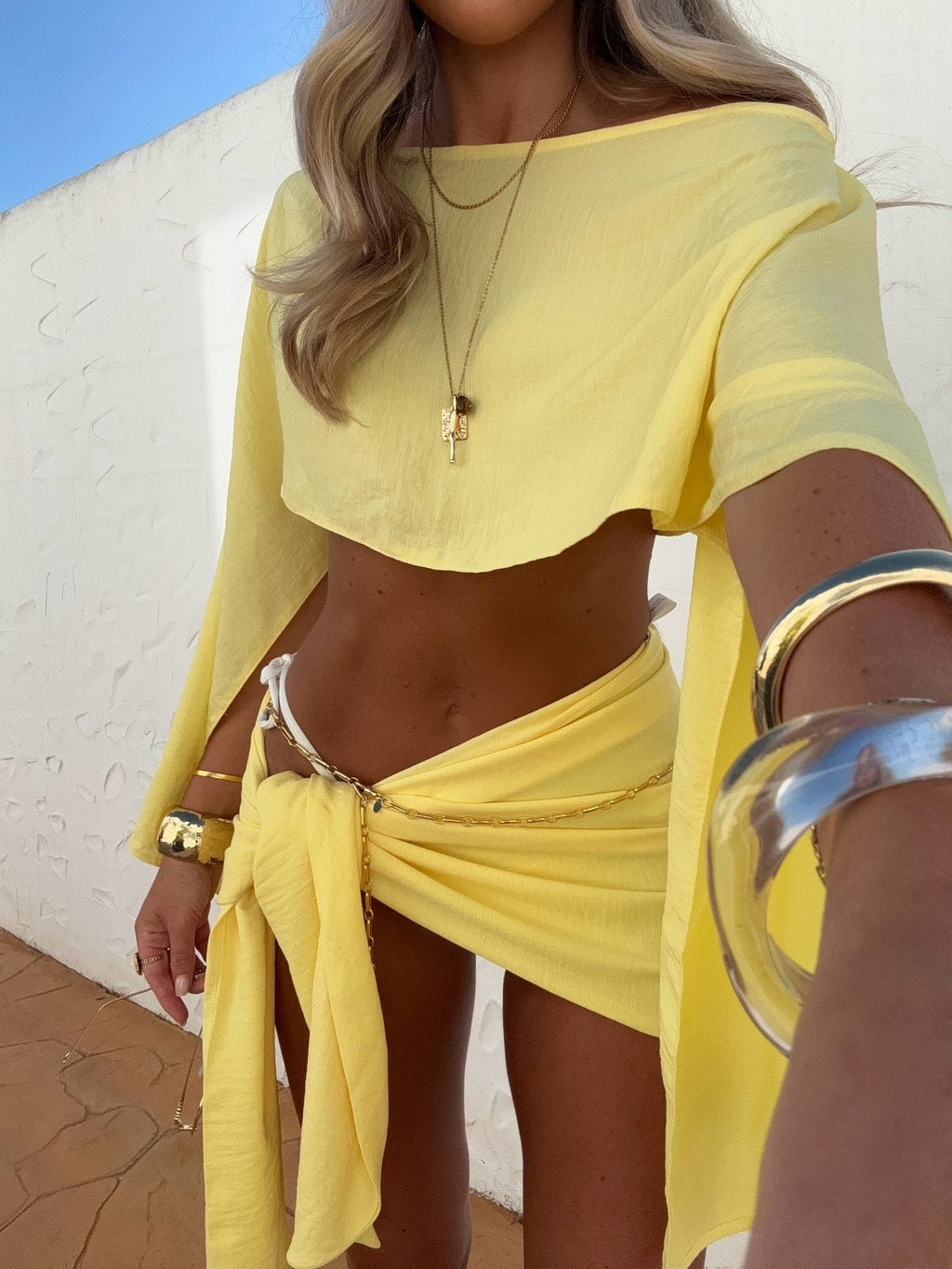 Beach Vacation Sun Protection Breathable Long-sleeved Top And Short Skirt 2-piece Sets