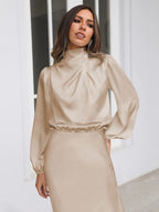 Satin Long Sleeve Zipper Solid Color Maxi Dresses