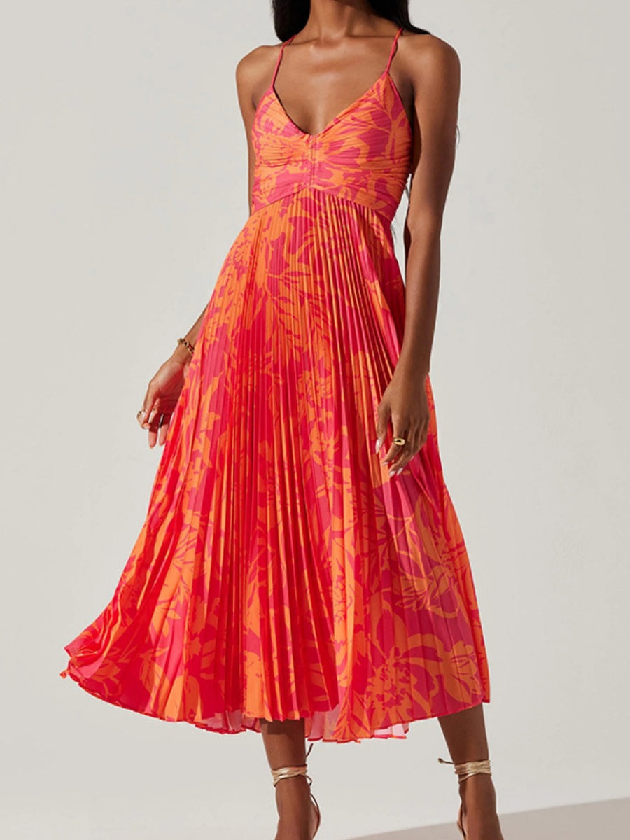 V-neck Camisoles Backless Graffiti Maxi Dresses