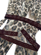 Halter Leopard Print Splicing Backless Beading Maxi Dresses