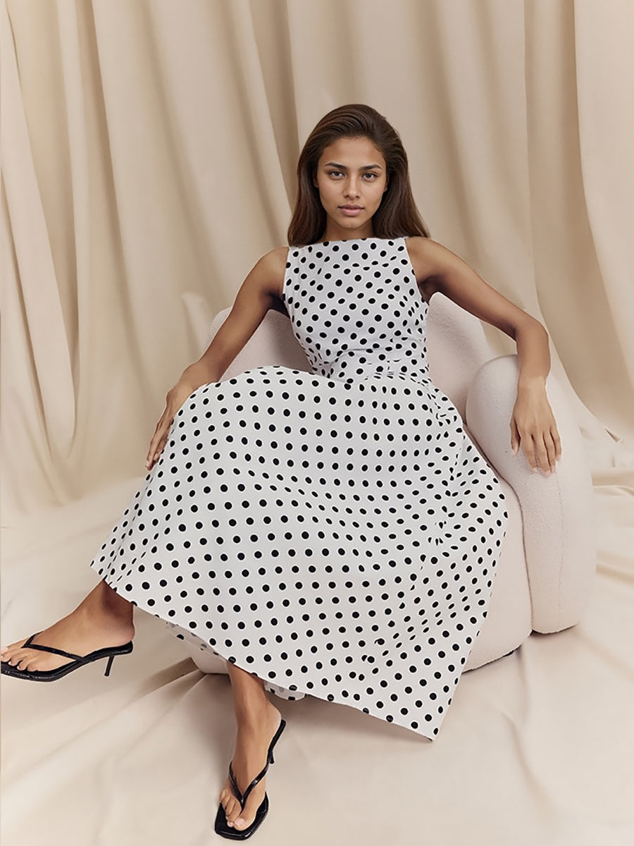 Sleeveless Polka Dots Dot Grace Maxi Dresses