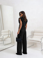 Irregular Sleeveless Tank Tops Gathering Pants 2-piece Sets