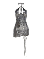 Bowen Metallic Ruched Mini Dress In Grey