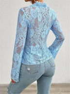 Lace See-through Ruffle Open Front With Tie Sweet T-shirts