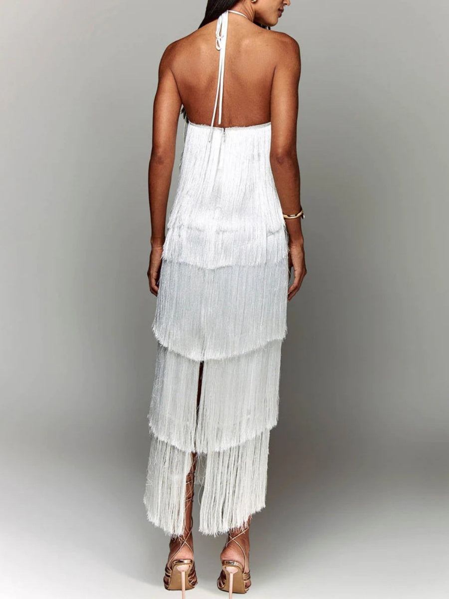 Halter Tassel Backless Cross Maxi Dresses