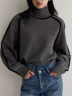 Color-blocked Stripes Splicing Half Turtleneck Sweaters