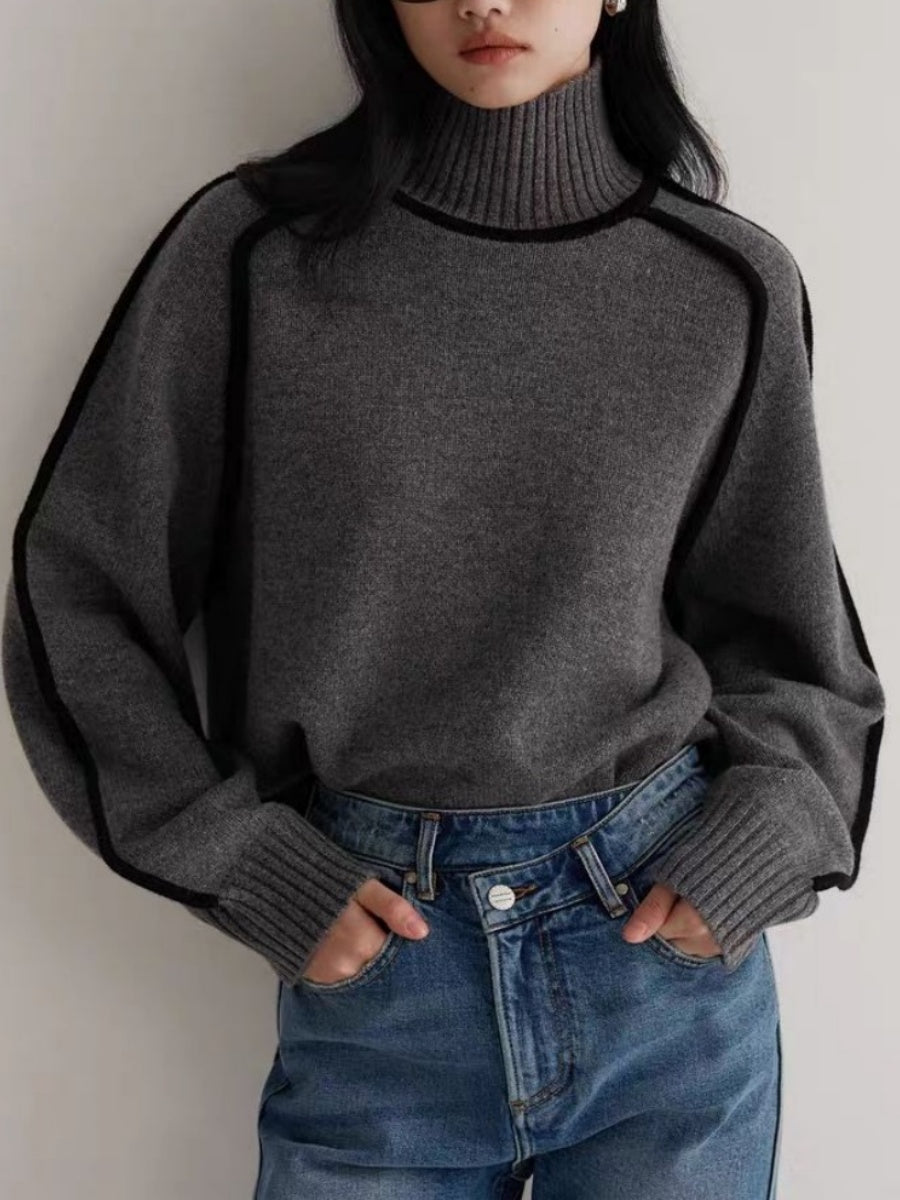 Color-blocked Stripes Splicing Half Turtleneck Sweaters