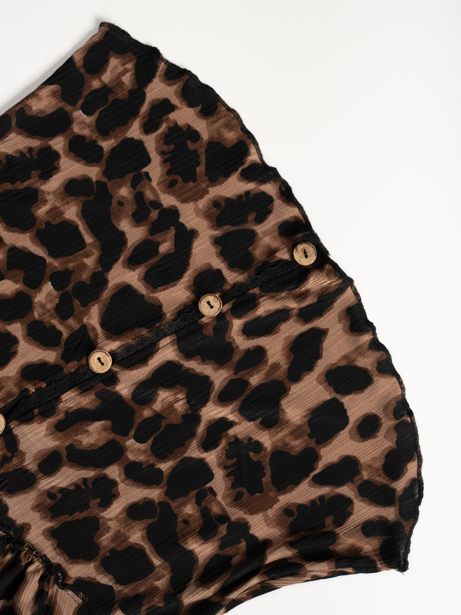 Leopard Print V-Neck Long Sleeve Slim Fit Knit T-Shirt