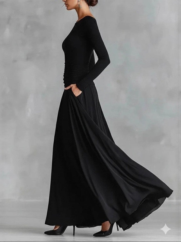 Patchwork Wrap Neckline Slimming Long Dress