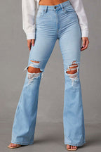 Distressed Bell Bottoms Ripped Trendy Jeans