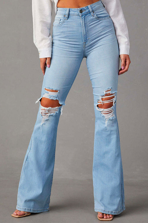 Distressed Bell Bottoms Ripped Trendy Jeans