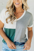 V Neck Stripe Splice Color Block T-shirt