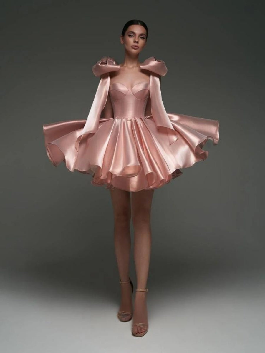 Glossy Fabric, Bow Design, Spaghetti Strap Mini Dress