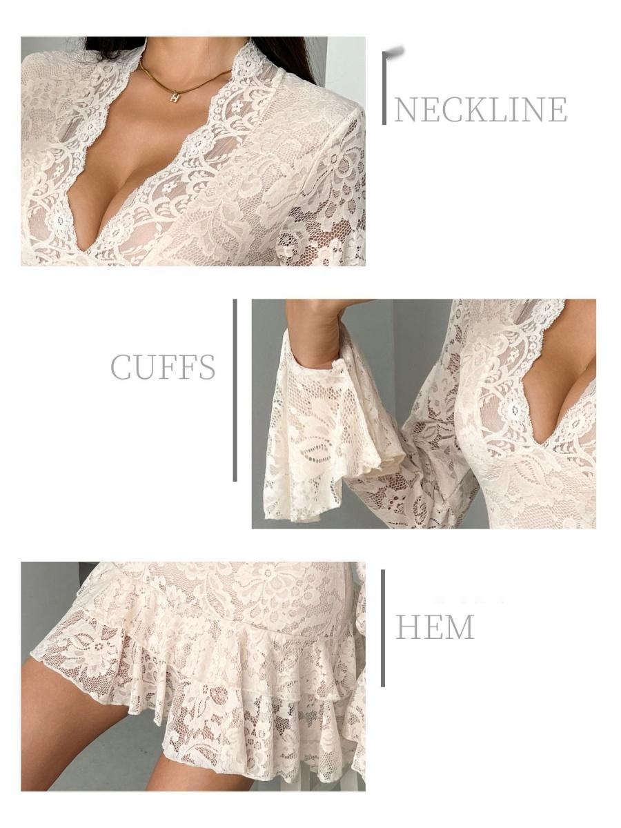 V-neck Lace Ruffle Mini&Short Dresses