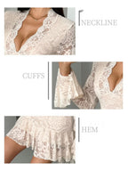 V-neck Lace Ruffle Mini&Short Dresses