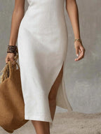 Sleeveless Tank Tops High Slit Temperament Knitting Midi Dresses