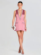 V-neck Rhinestone-studded Sleeveless Temperament Grace Parties Mini&Short Dresses