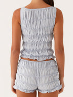 Pleated Navel Curled Hem Backless And Navel Exposed 2-piece Sets