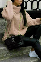 Turtleneck Drop Shoulder Loose Fit Ribbed Knit Sweater
