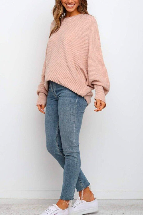 Batwing Long Sleeves Ribbed Knit Tunic Sweater