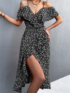 Off-the-shoulder Floral Print Sundress With Ruffles, Midi Length
