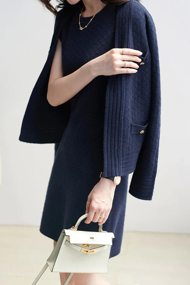 Isaura Elevated V Neck Cardigan and Tank Dress Set Premium Wardrobe Essential